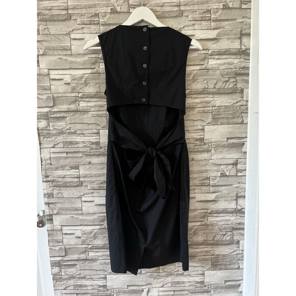 Club Monaco Black Cotton Square Neck Midi Back Slit Dress Sz 8 - Picture 2 of 14
